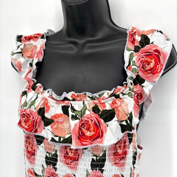 NEW Bums and Roses Mama Maxi Dress L Tiered Smocked Ruffle Floral Natural Bamboo - Picture 4 of 9